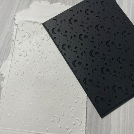 Sparkle Sky stars moons Rubber Stamp Texture Sheet Mat for polymer clay metal clay mixed media art - Create Along 