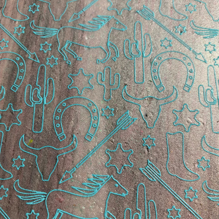 At the Ranch cowboy cactus cow skull horse shoe Silkscreen for polymer Clay - Create Along 