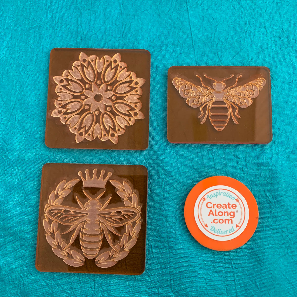 Set of 3 Cindi McGee Queen Bees Deco Disc stamps texture polymer clay art jewelry mixed-media