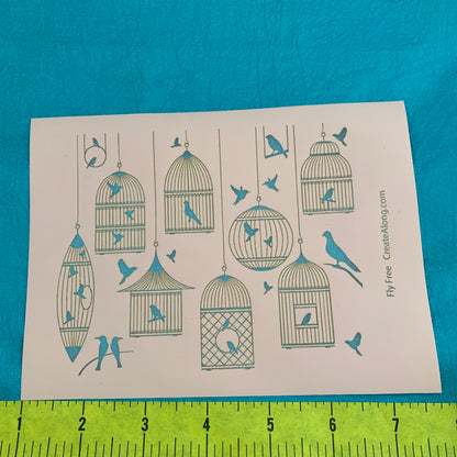 Silkscreen Fly Free Birds Birdcage Stencil for Polymer Clay, Art Jewelry and Mixed Media - Create Along 