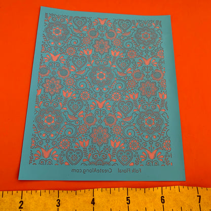 Silkscreen Stencil Folk Floral botanical for Polymer Clay and Mixed Media - Create Along 
