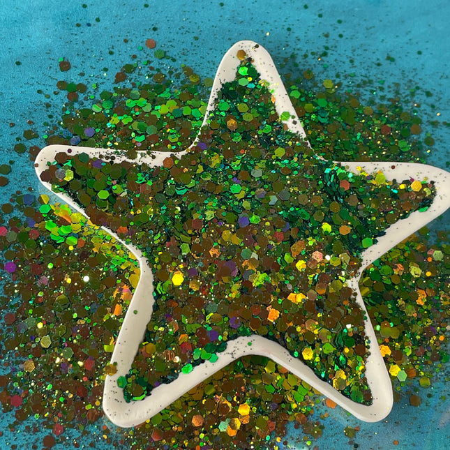 Northern Lights chunky green gold holo Glitter for pens candles earrings clay resin mugs slime tumblers nail art 2 oz - Create Along 