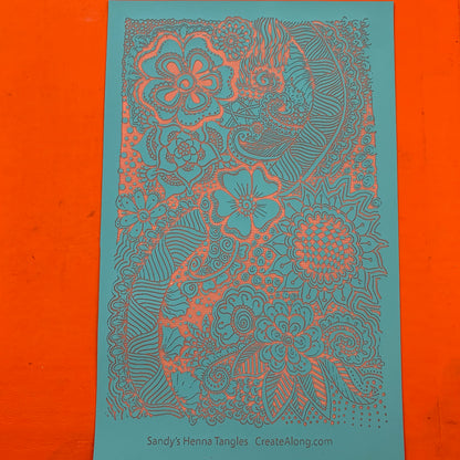 Silkscreen Stencil Sandy's Henna Tangles botanical floral For Polymer Clay And Mixed Media Overall Design