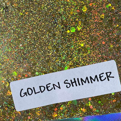 Golden Shimmer Greengold Holographic Chunky Glitter for pens candles earrings clay resin mugs slime tumblers nail art 2 oz - Create Along 