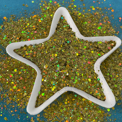 Golden Shimmer Greengold Holographic Chunky Glitter for pens candles earrings clay resin mugs slime tumblers nail art 2 oz - Create Along 