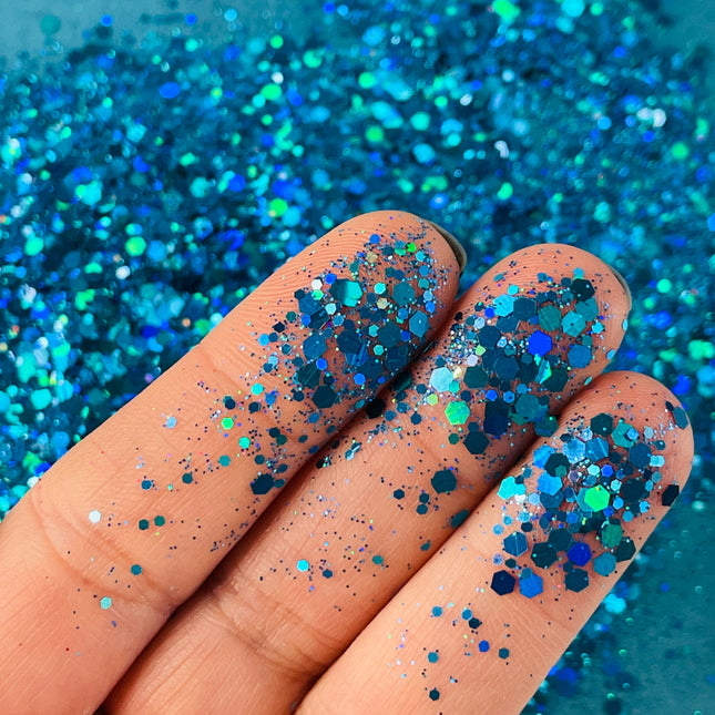 Caribbean Blue Green Mix Glitter for pens candles earrings clay resin mugs slime tumblers nail art 2 oz - Create Along 