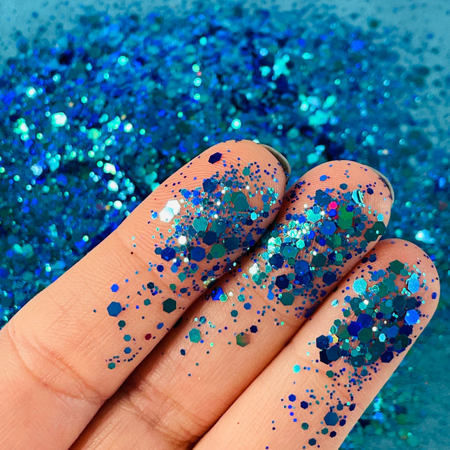 Mermaid Royal Blue Sea Green Mix Glitter for pens candles earrings clay resin mugs slime tumblers nail art 2 oz - Create Along 
