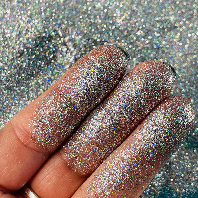 Super Silver ultra fine holographic Glitter for pens candles earrings clay resin mugs slime tumblers nail art 2 oz - Create Along 