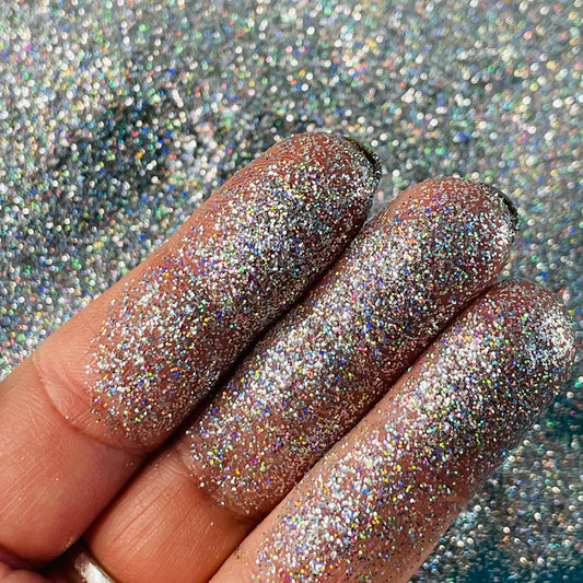 Super Silver ultra fine holographic Glitter for pens candles earrings clay resin mugs slime tumblers nail art 2 oz
