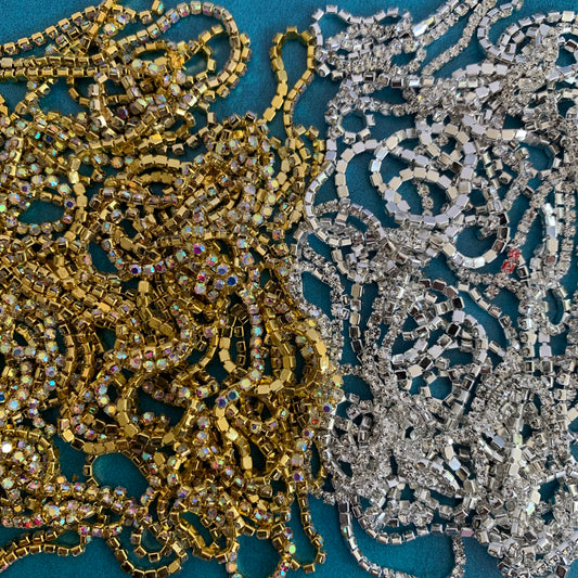 Cup Chain Rhinestone Gold Holo and silver for Polymer Clay 2 yards each