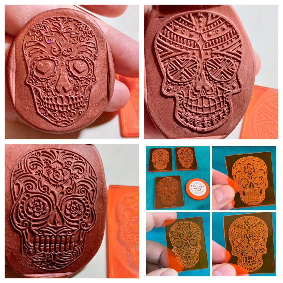 Sugar Skulls Deco Disc stamps texture polymer clay art jewelry mixed-media - Polymer Clay TV tutorial and supplies