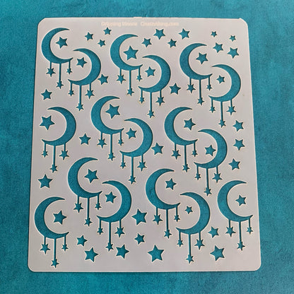 Dripping Moons and Stars Mylar Stencil texture sheet for polymer clay earrings art jewelry mixed media - Create Along 