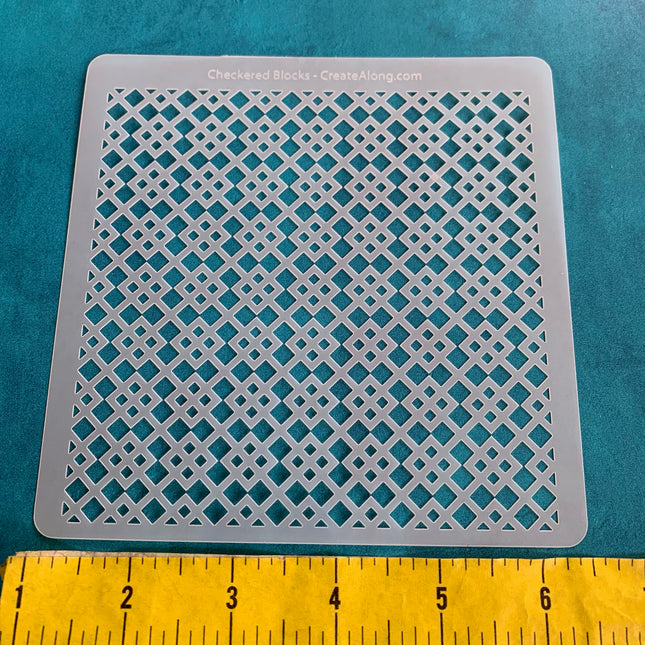 Checkered Blocks Checkers design Mylar Stencil texture sheets for polymer clay earrings art jewelry mixed media - Create Along 