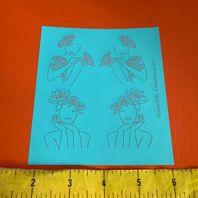 Silk Screen Flower Girl Women's  faces and flowers Stencil For Polymer Clay - Create Along 