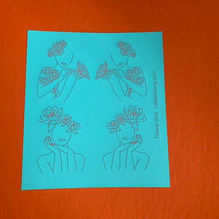 Silk Screen Flower Girl Women's  faces and flowers Stencil For Polymer Clay - Create Along 