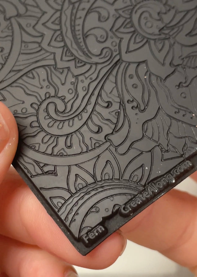 Fern Swirling botanical Rubber Stamp Texture Sheet Mat fine line clay stamp - Create Along 