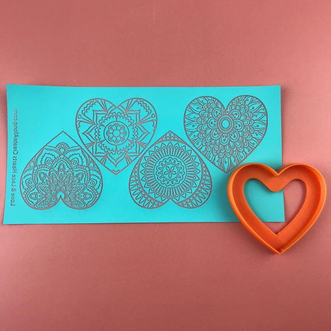 Silkscreen Cutter Set Hearts Love & Lace  a perfect pair together Jewelry Sized polymer clay cutters - Create Along 