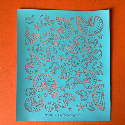 Nautilus Shell Waves Beach Ocean Sea Silkscreen for Polymer Clay and Mixed Media - Create Along 