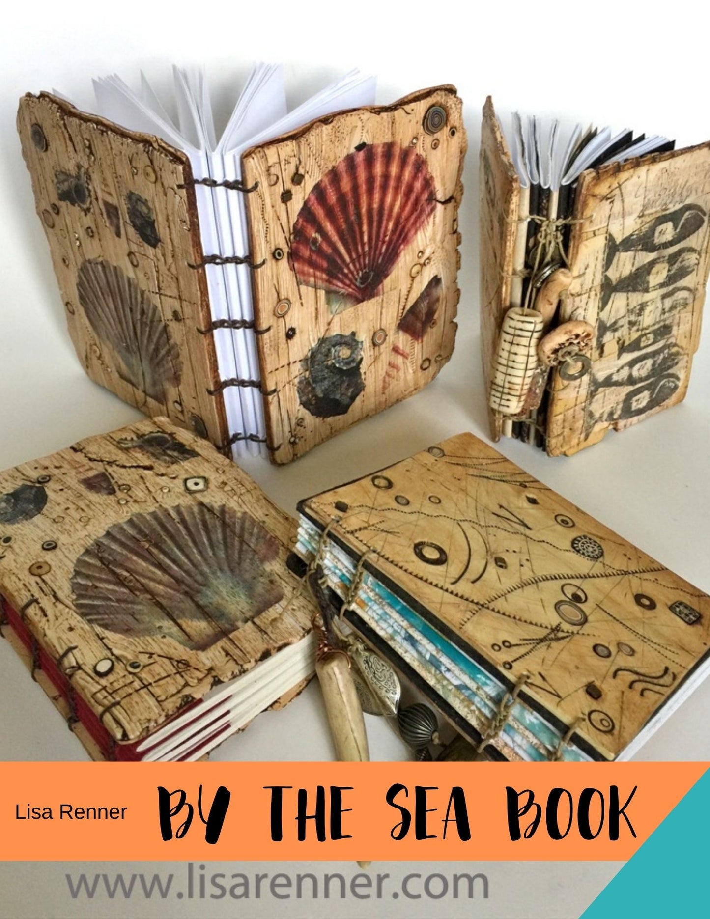 By the Sea Coptic Book binding Image Transfer polymer clay tutorial with Lisa Renner