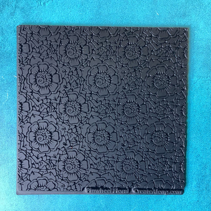 Pinwheel Floral Flower Rubber Deco Stamp Texture Sheet Mat for polymer clay metal clay mixed media art - Create Along 
