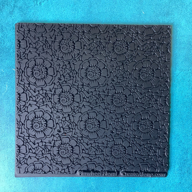 Pinwheel Floral Flower Rubber Deco Stamp Texture Sheet Mat for polymer clay metal clay mixed media art - Create Along 