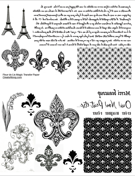Digital Fleurdelis French Paris Image Transfer PDF for creating images on raw polymer clay and for use with Magic Transfer Paper