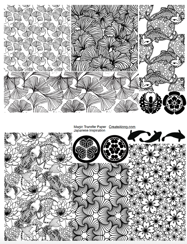Digital Japanese Inspiration Image Transfer PDF for creating images on raw polymer clay and for use with Magic Transfer Paper - Create Along 