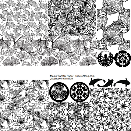 Digital Japanese Inspiration Image Transfer PDF for creating images on raw polymer clay and for use with Magic Transfer Paper - Create Along 