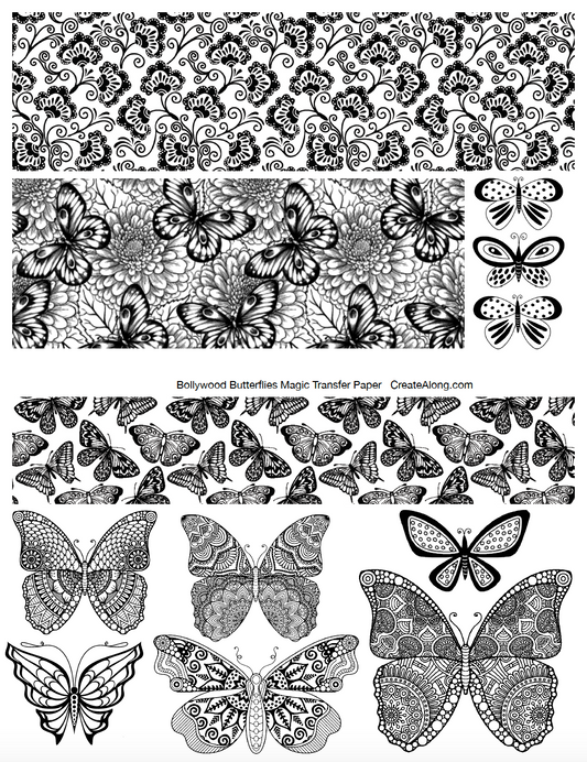 Digital Bollywood Butterflies Image Transfer PDF for creating images on raw polymer clay and for use with Magic Transfer Paper