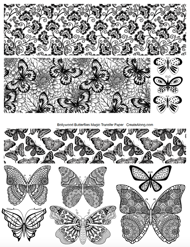 Digital Bollywood Butterflies Image Transfer PDF for creating images on raw polymer clay and for use with Magic Transfer Paper - Create Along 
