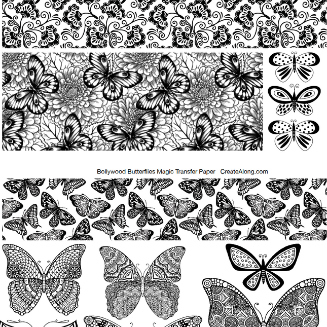 Digital Bollywood Butterflies Image Transfer PDF for creating images on raw polymer clay and for use with Magic Transfer Paper - Create Along 