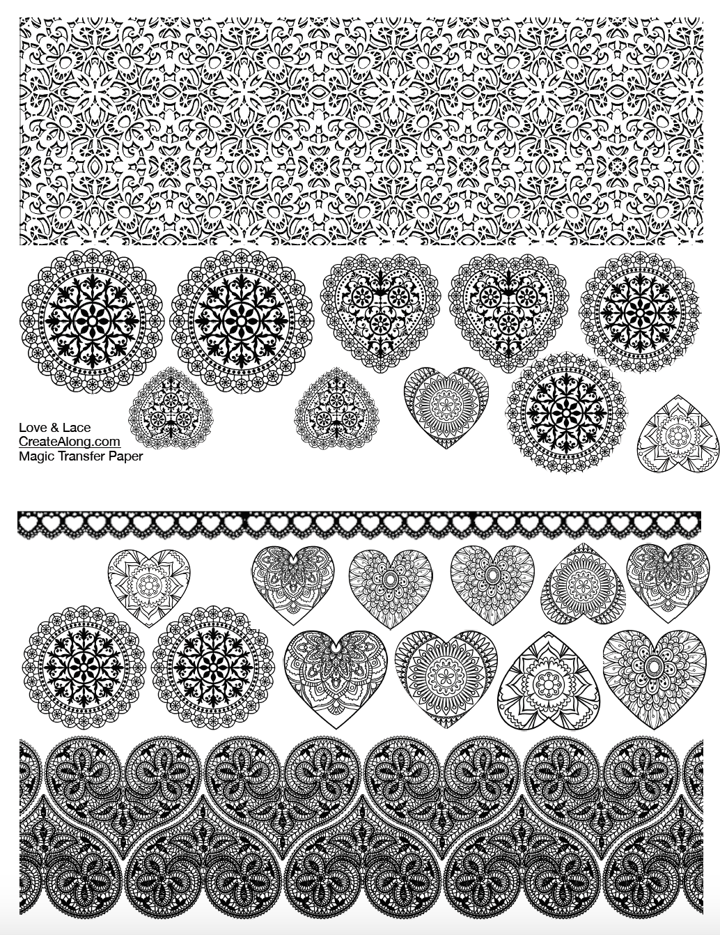 Digital Love & Lace Image Transfer PDF for creating images on raw polymer clay and for use with Magic Transfer Paper