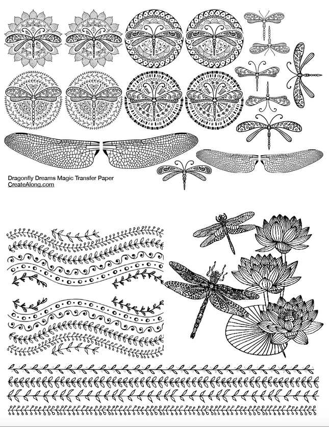 Digital Dragonfly Dreams Image Transfer PDF for creating images on raw polymer clay and for use with Magic Transfer Paper - Create Along 