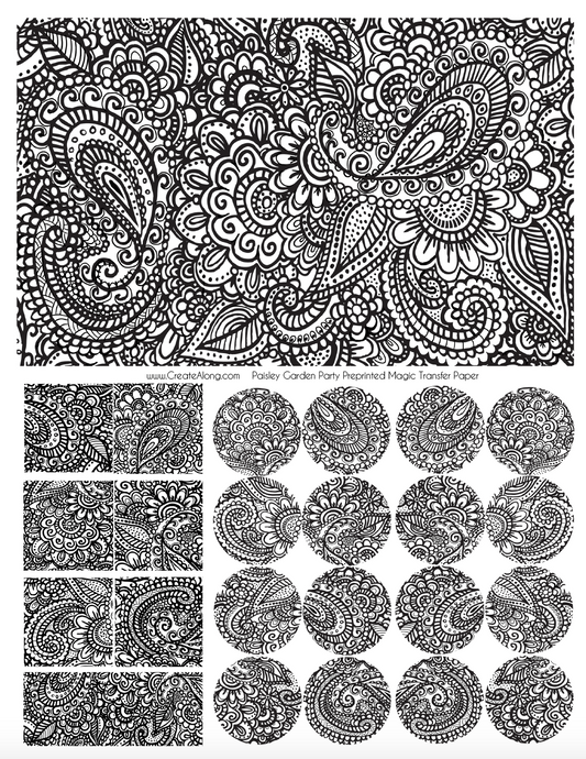 Digital Paisley Garden Party Image Transfer PDF for creating images on raw polymer clay and for use with Magic Transfer Paper