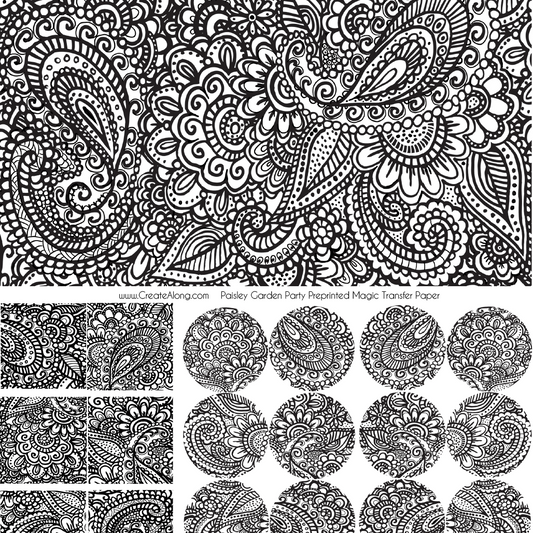 Digital Paisley Garden Party Image Transfer PDF for creating images on raw polymer clay and for use with Magic Transfer Paper