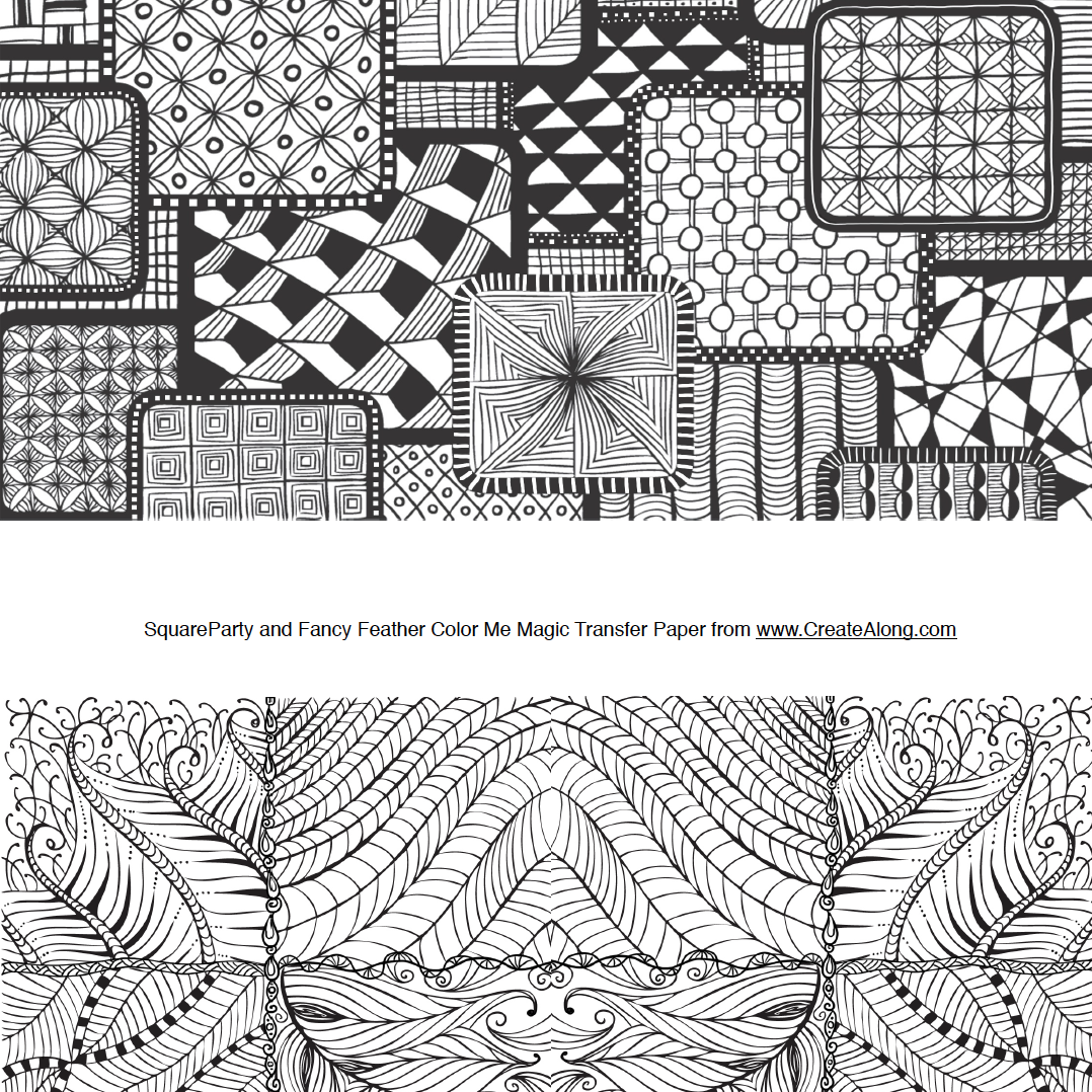 Digital Square Party & Fancy Feather Image Transfer PDF for creating images on raw polymer clay and for use with Magic Transfer Paper
