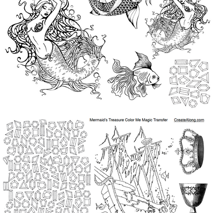Digital Mermaids Treasure Image Transfer PDF for creating images on raw polymer clay and for use with Magic Transfer Paper - Create Along 