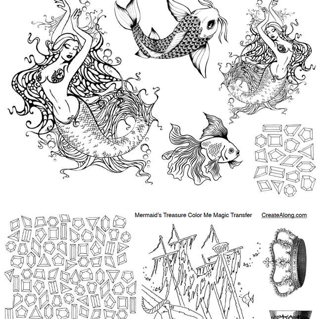 Digital Mermaids Treasure Image Transfer PDF for creating images on raw polymer clay and for use with Magic Transfer Paper - Create Along 