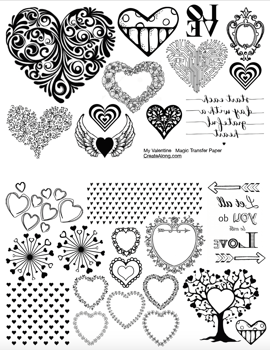 Digital Valentine Hearts Image Transfer PDF for creating images on raw polymer clay and for use with Magic Transfer Paper