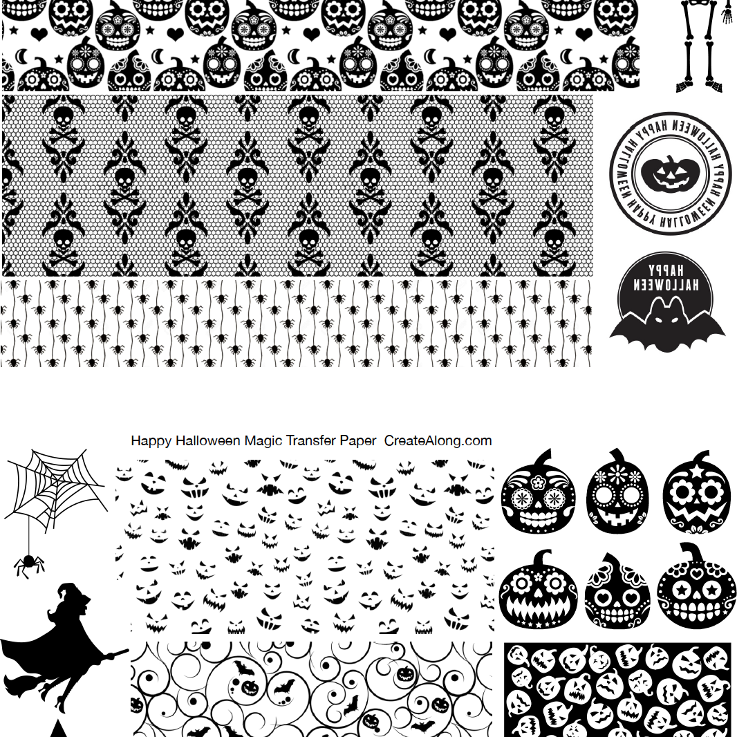 Digital Happy Halloween Image Transfer PDF for creating images on raw polymer clay and for use with Magic Transfer Paper