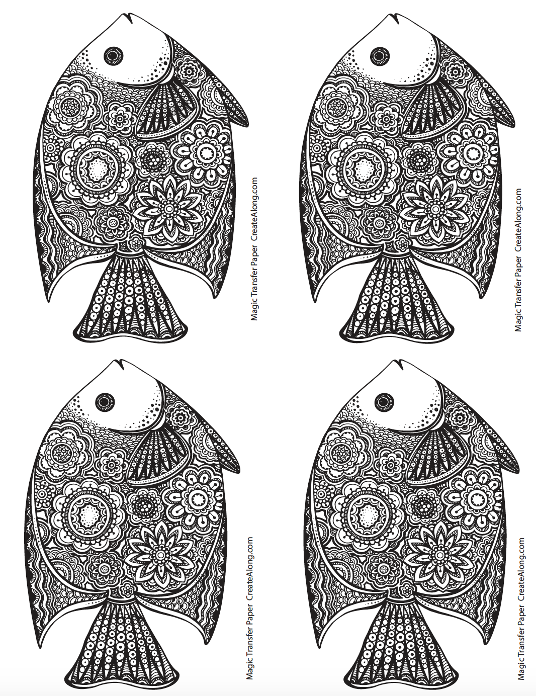 Digital Decorative Fish Transfer PDF for creating images on raw polymer clay and for use with Magic Transfer Paper