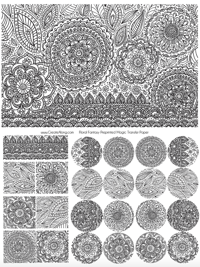 Digital Floral Fantasy Image Transfer PDF for creating images on raw polymer clay and for use with Magic Transfer Paper - Create Along 