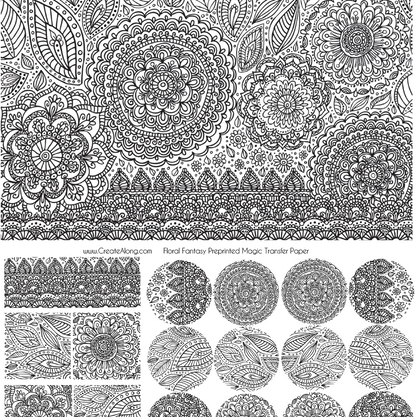 Digital Floral Fantasy Image Transfer PDF for creating images on raw polymer clay and for use with Magic Transfer Paper - Create Along 