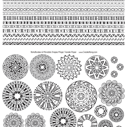Digital Boho Borders & Mandala Shapes Image Transfer PDF for creating images on raw polymer clay and for use with Magic Transfer Paper - Create Along 