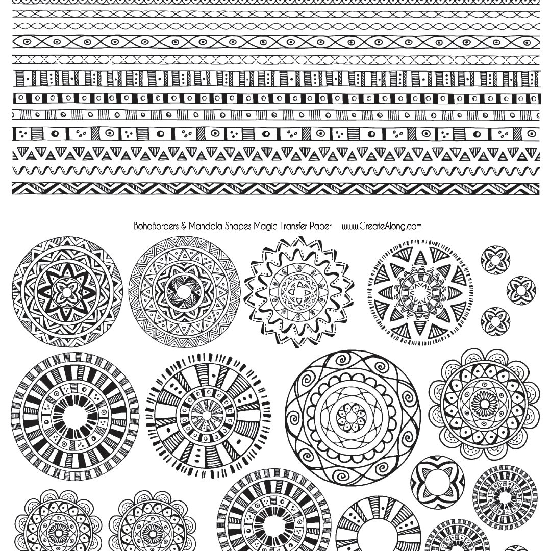 Digital Boho Borders & Mandala Shapes Image Transfer PDF for creating images on raw polymer clay and for use with Magic Transfer Paper