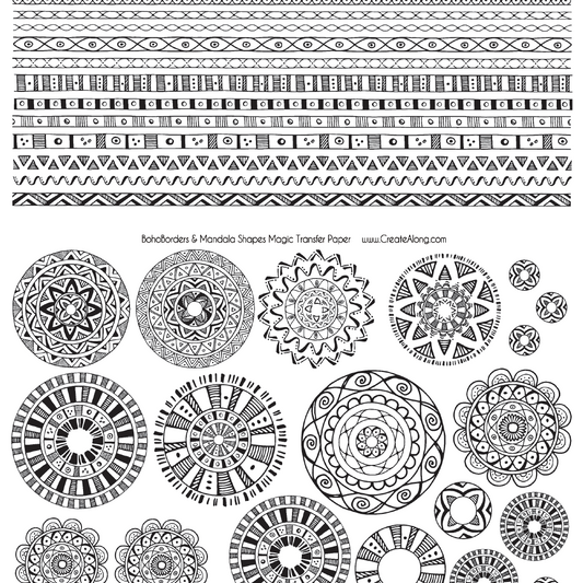 Digital Boho Borders & Mandala Shapes Image Transfer PDF for creating images on raw polymer clay and for use with Magic Transfer Paper