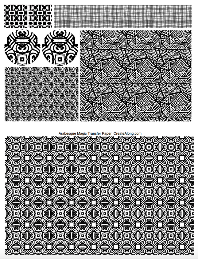 Digital Arabesque Image Transfer PDF for creating images on raw polymer clay and for use with Magic Transfer Paper - Create Along 