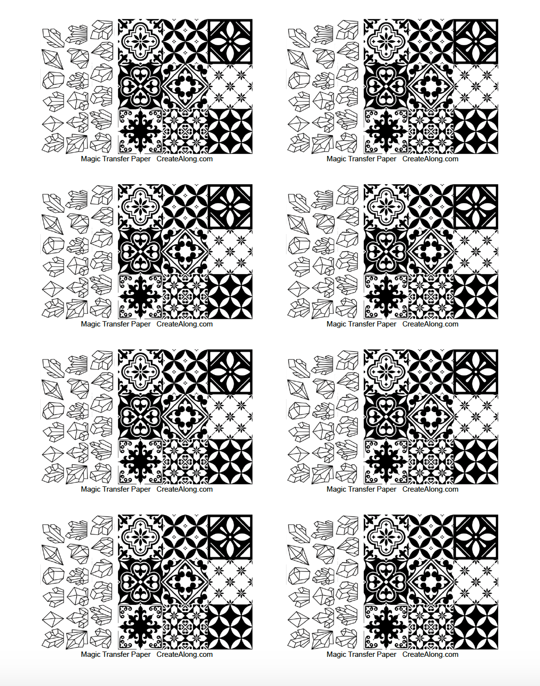 Digital Spanish Tiles & Crystals Transfer PDF for creating images on raw polymer clay and for use with Magic Transfer Paper