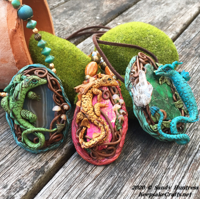 Make an Enchanted Mixed-Media Sculpted Dragon Polymer Clay Pendant Online Workshop with Sandy Huntress - Create Along 