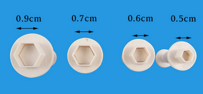 Mini Hexagon Plunger Set of 4 graduated sizes Jewelry Sized polymer clay cutters - Create Along 